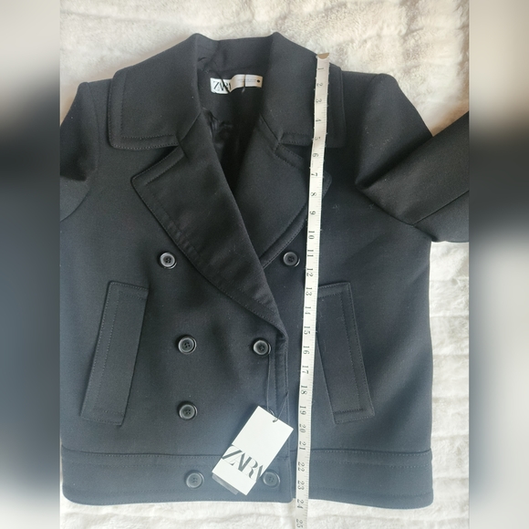 Zara double-breasted wool short coat/jacket black sz M BNWT - Picture 6 of 9